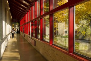 Students walk in Huntington Hall.