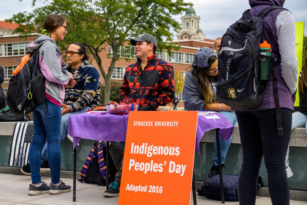 Students tabling on the quad in recognition of Indigenous Peoples' Day.