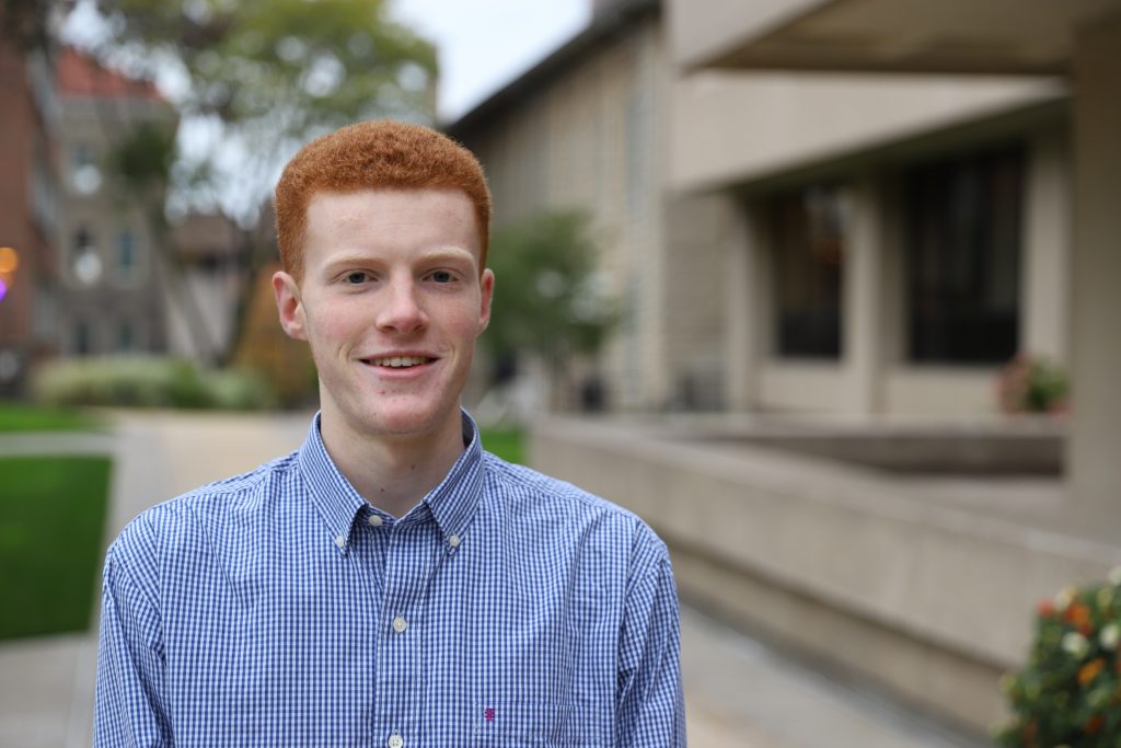 Matthew Gelinas '21 outside of Link Hall, home of the College of Engineering and Computer Science. Photo courtesy of IEEE Syracuse.